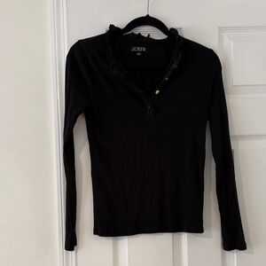 J. Crew Black Ruffle-Trim Ribbed Long Sleeve Top